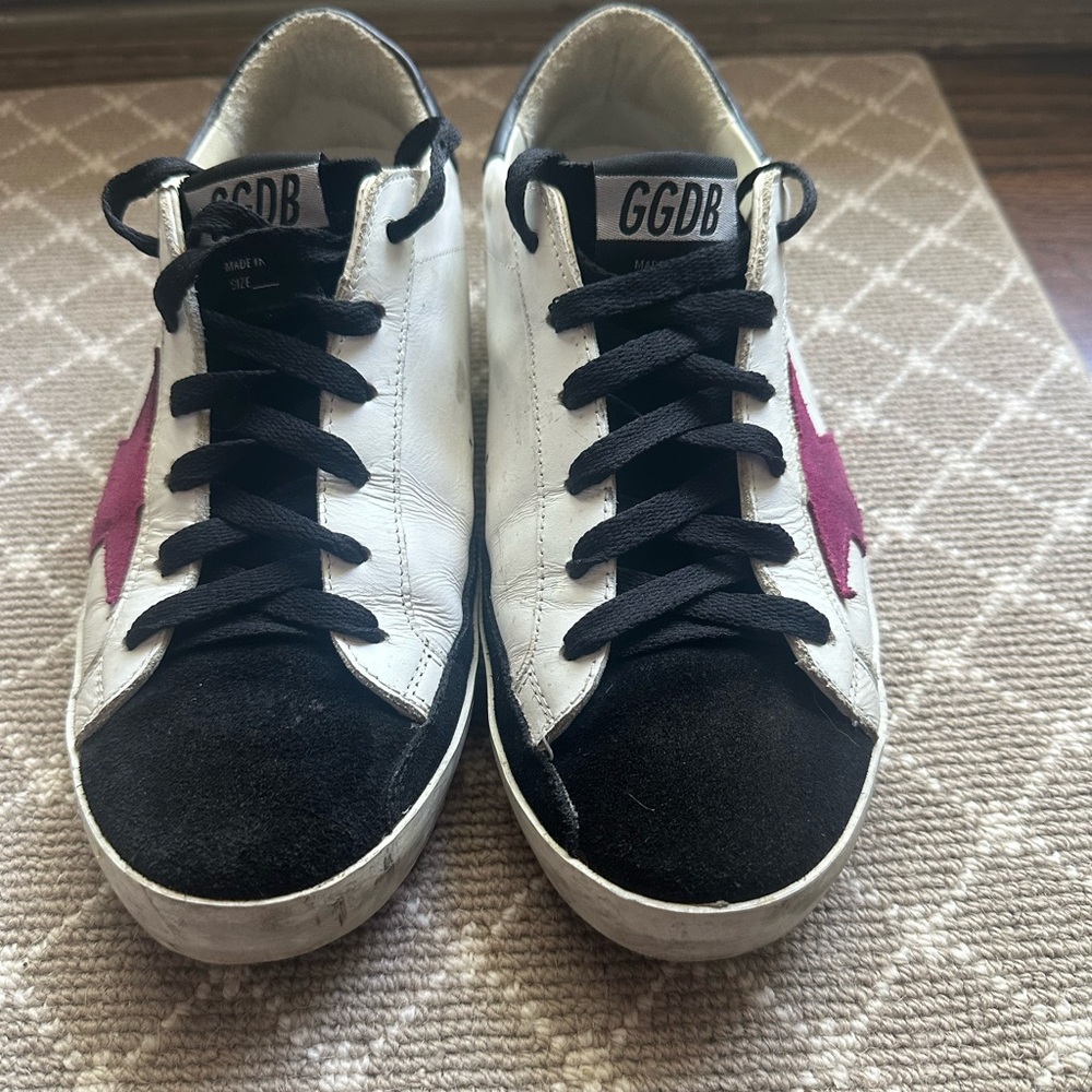 Golden Goose White and Black Sneakers with Pink Star! Rare! Size 38/8us